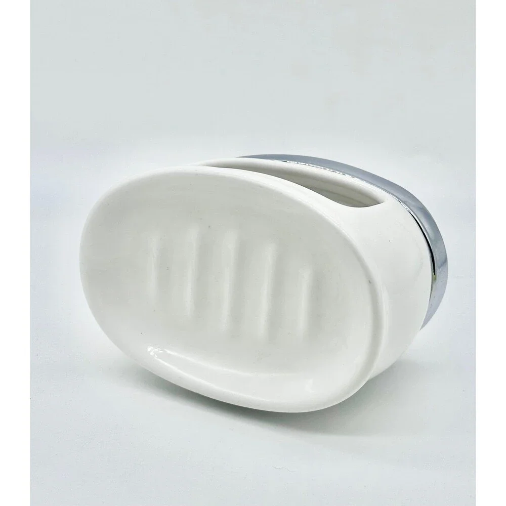 White Oval Ceramic Soap Bowl Dish storage for sponges loofahs or wash cloth.